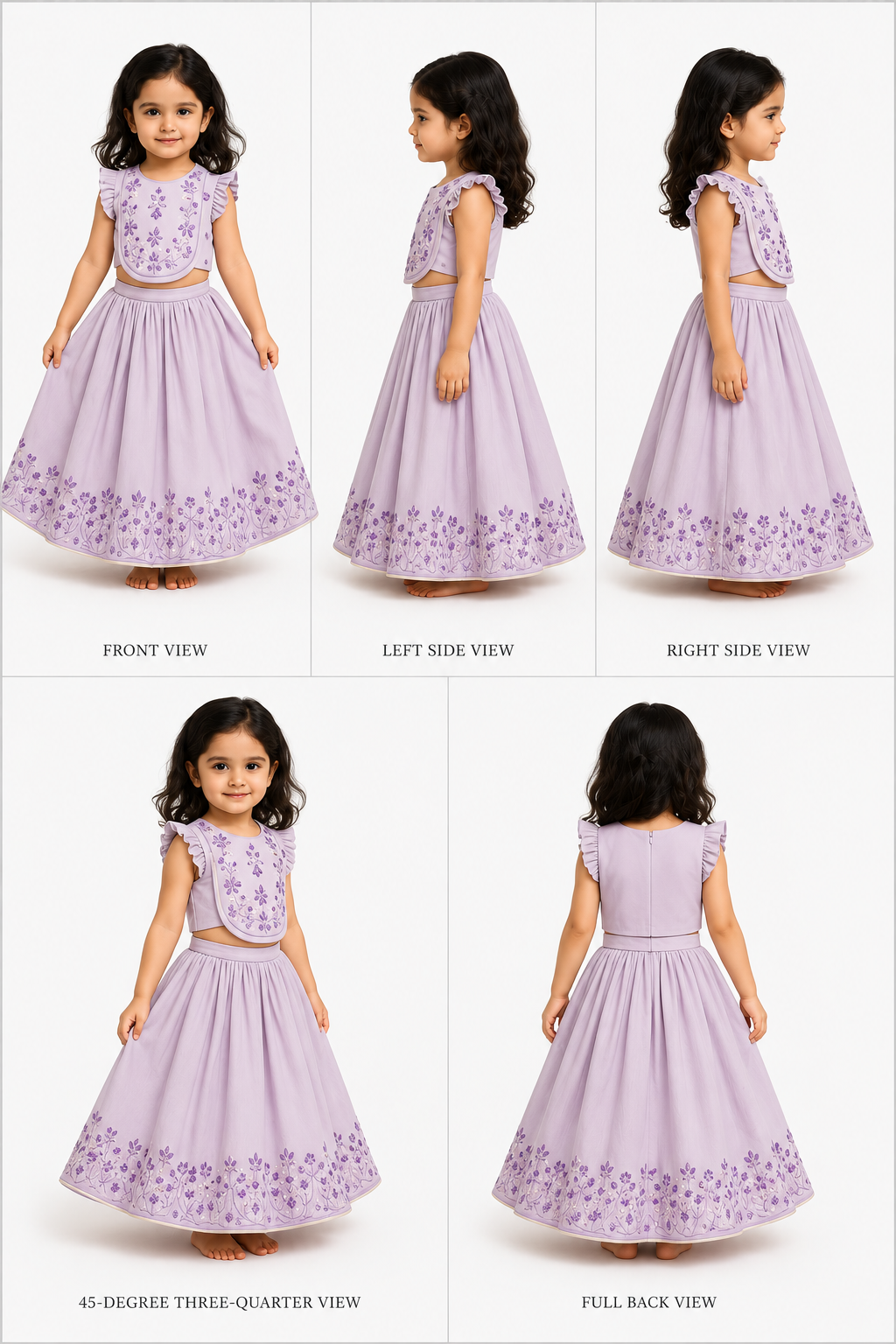 Pre Order: Lilac Embroidered And Mirror Work Top And Lehenga