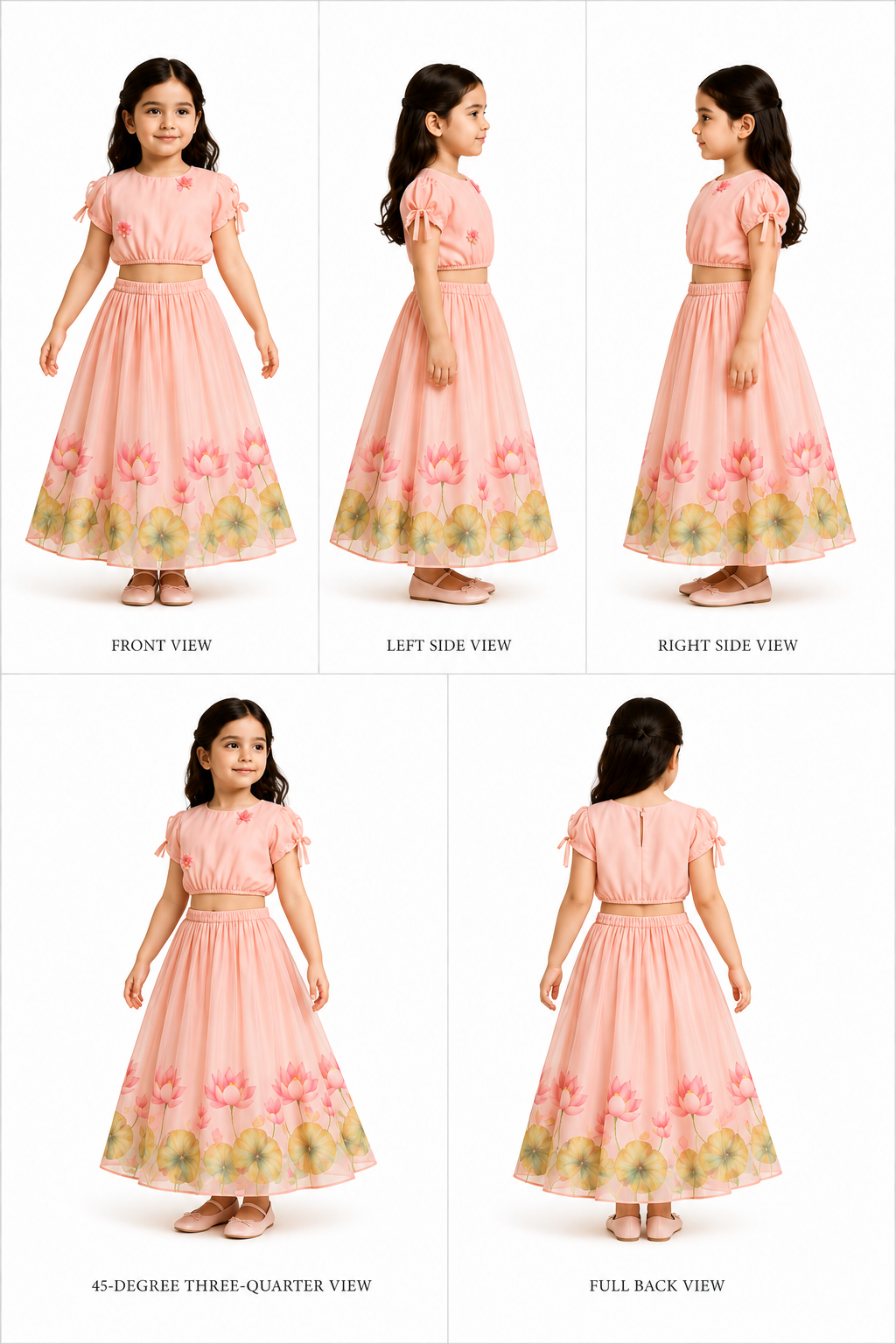 Peach Floral Printed Cape Style Top And Lehenga With Dupatta