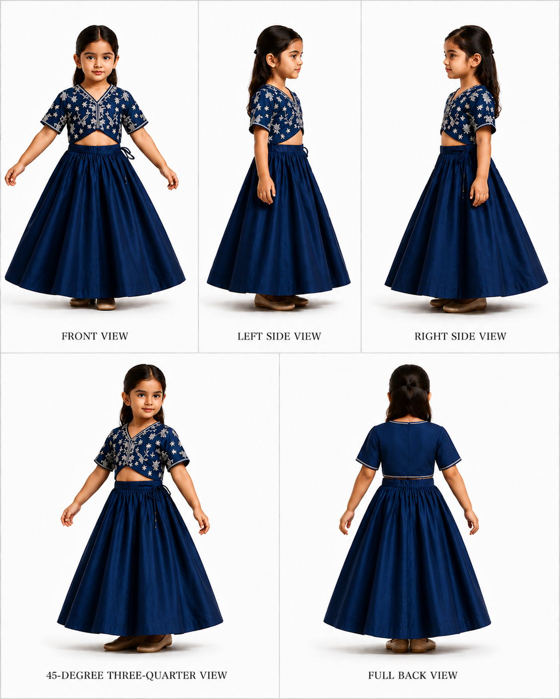 Pre Order: Blue Embroidered Top And Gota Lace Work Lehenga