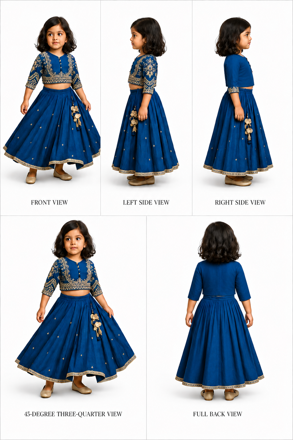 Pre Order: Blue Embroidered Top And Lehenga