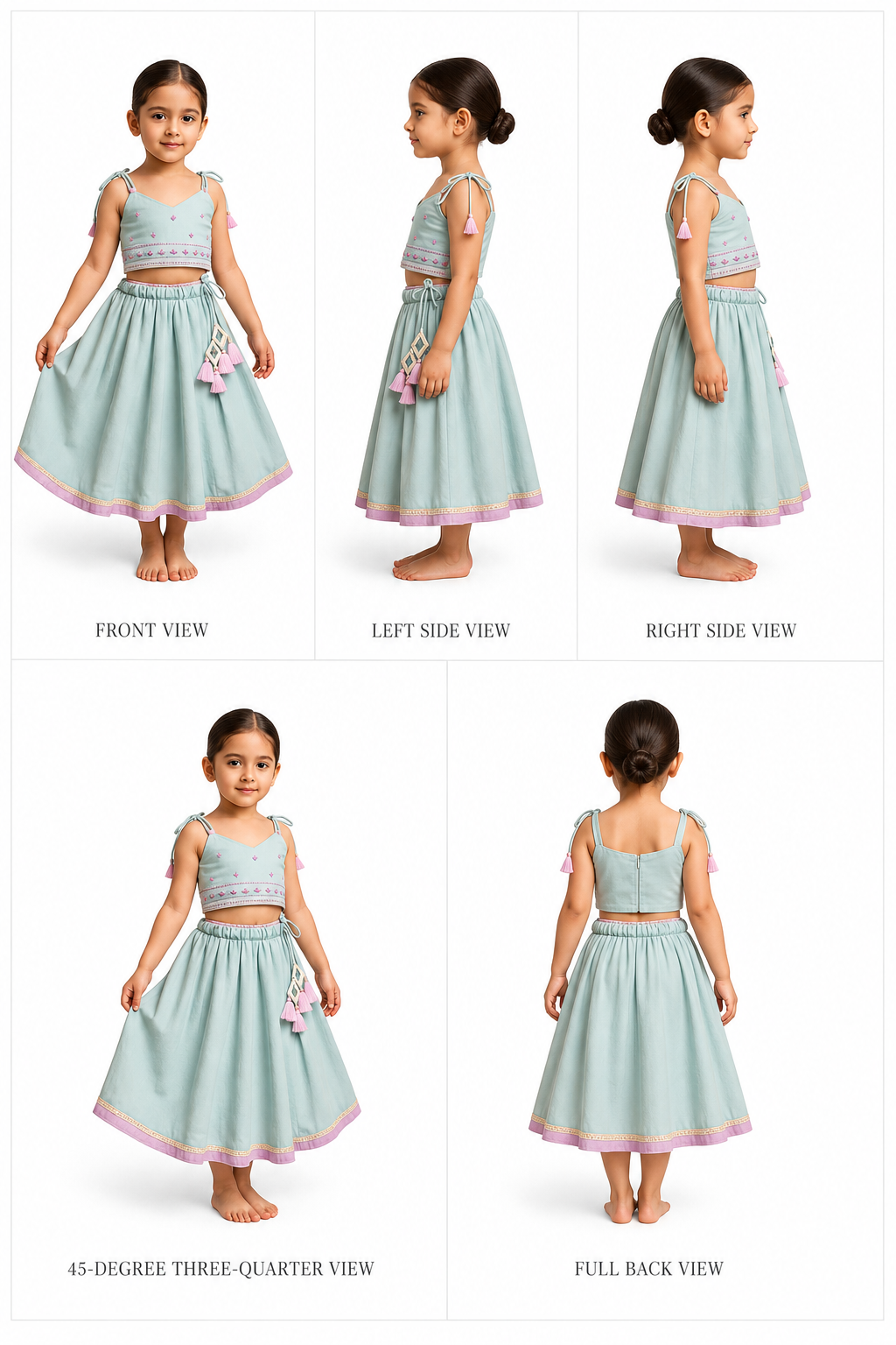 Pre Order: Blue Hand Embroidered Strappy Top And Lehenga