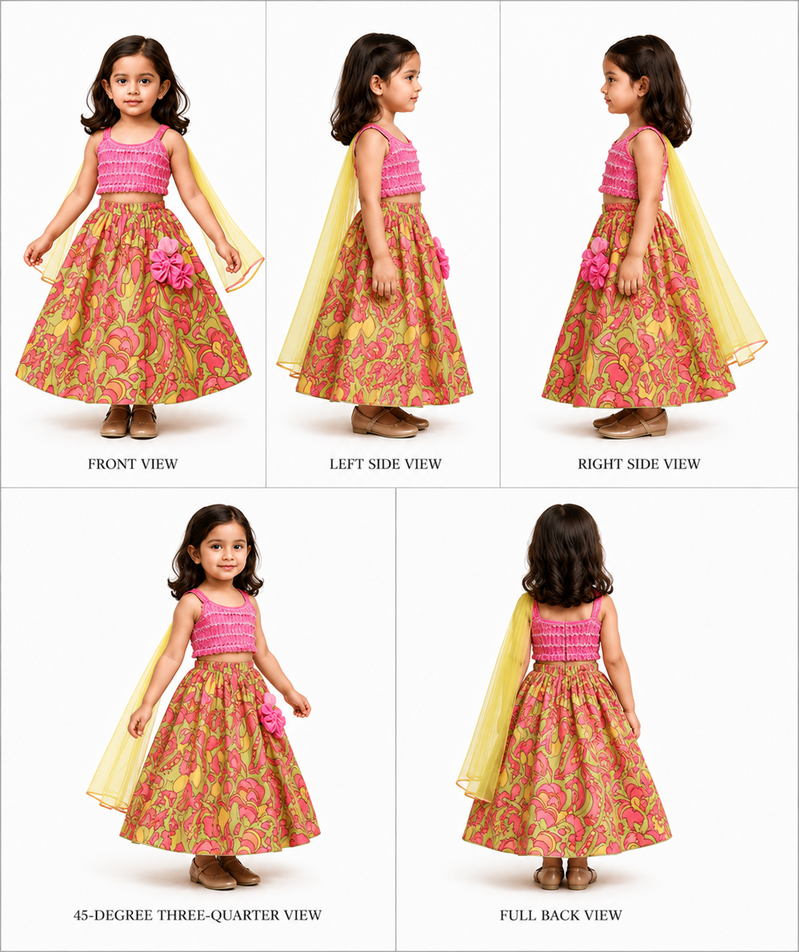 Pre Order: Pink Strappy Top And Printed Lehenga With Net Dupatta