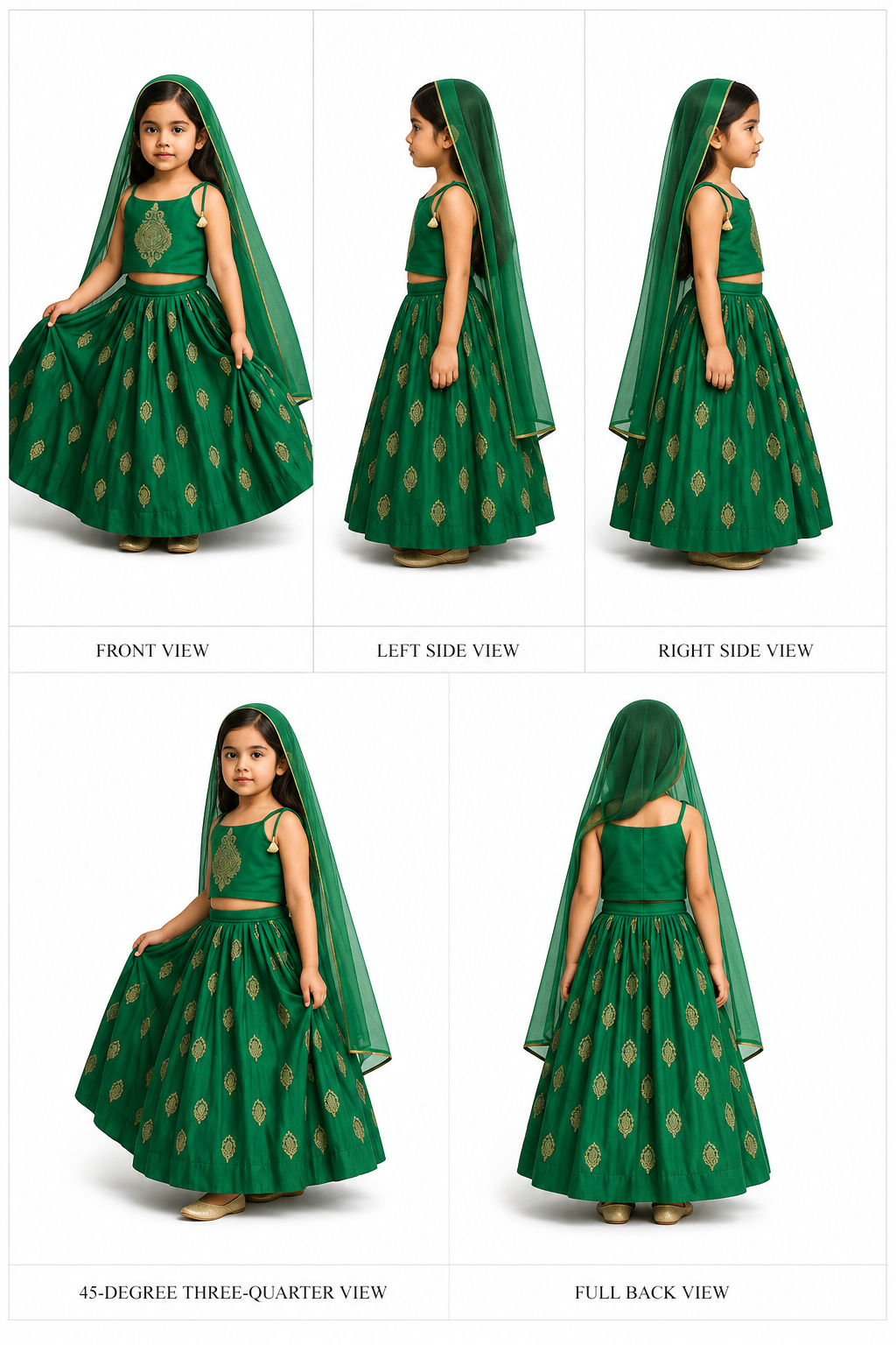 Pre Order: Green Dori Embroidered Strappy Top And Stylish Layered Lehenga