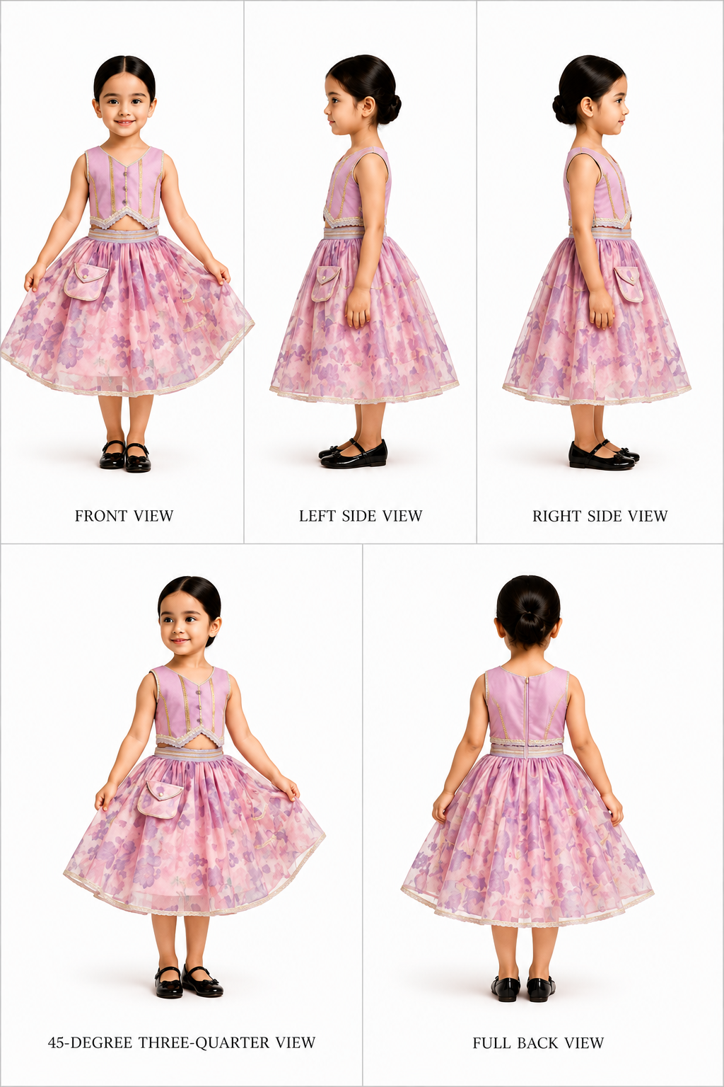 Pre Order: Heart Detail Pink Top With Floral Lehenga
