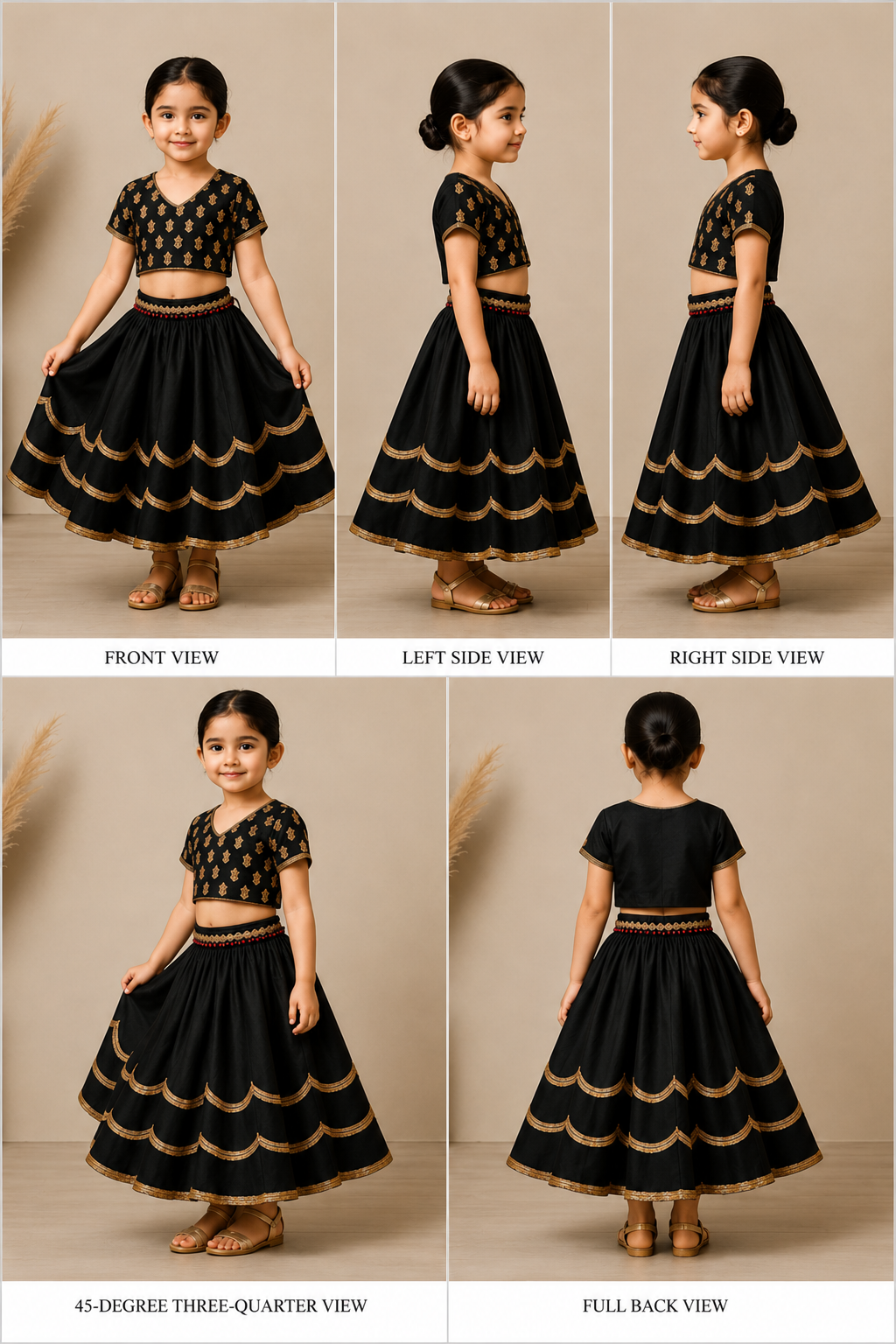 Pre Order: Sequins Floral Embroidered Short Sleeves Black Top And Contrasting Tassels Enhanced Lehenga With Matching Net Dupatta