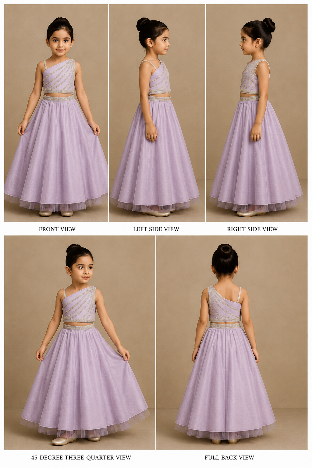 Pre Order: One Shoulder Lilac Drape Top And Scalloped Hem Lehenga