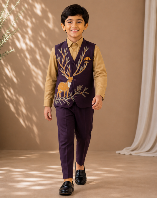 Pre Order: Plum Royale Stag Vest Suit