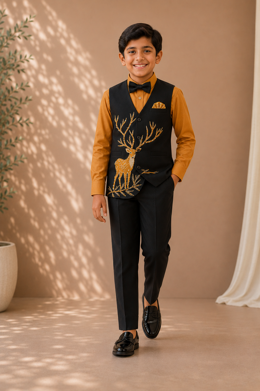 Pre Order: Golden Stag Royale Bandhgala Vest Suit