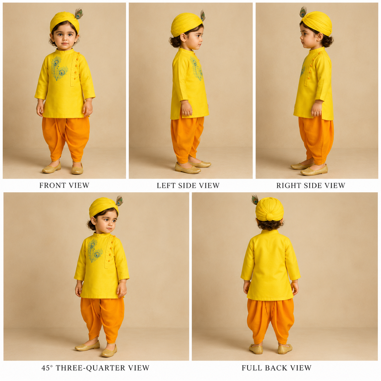Pre Order: Yellow Morpankh Kurta And Dhoti