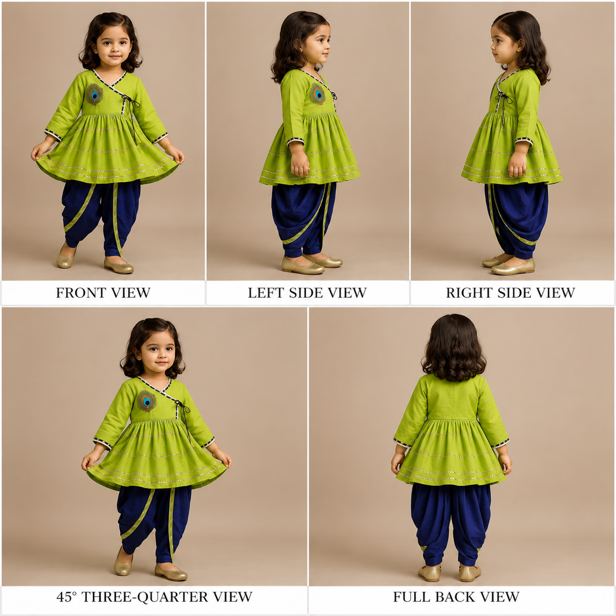 Pre Order: Gota Lace Detailed Green Kurti With Blue Dhoti
