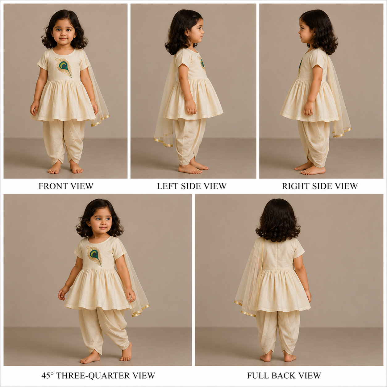 Pre Order: Mor Pankh Embroidered Beige Kurti With Dhoti And Dupatta