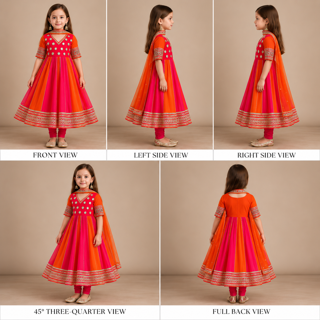 Pre Order: Multicolored Handwork Anarkali with Duppatta and Gota Detailing