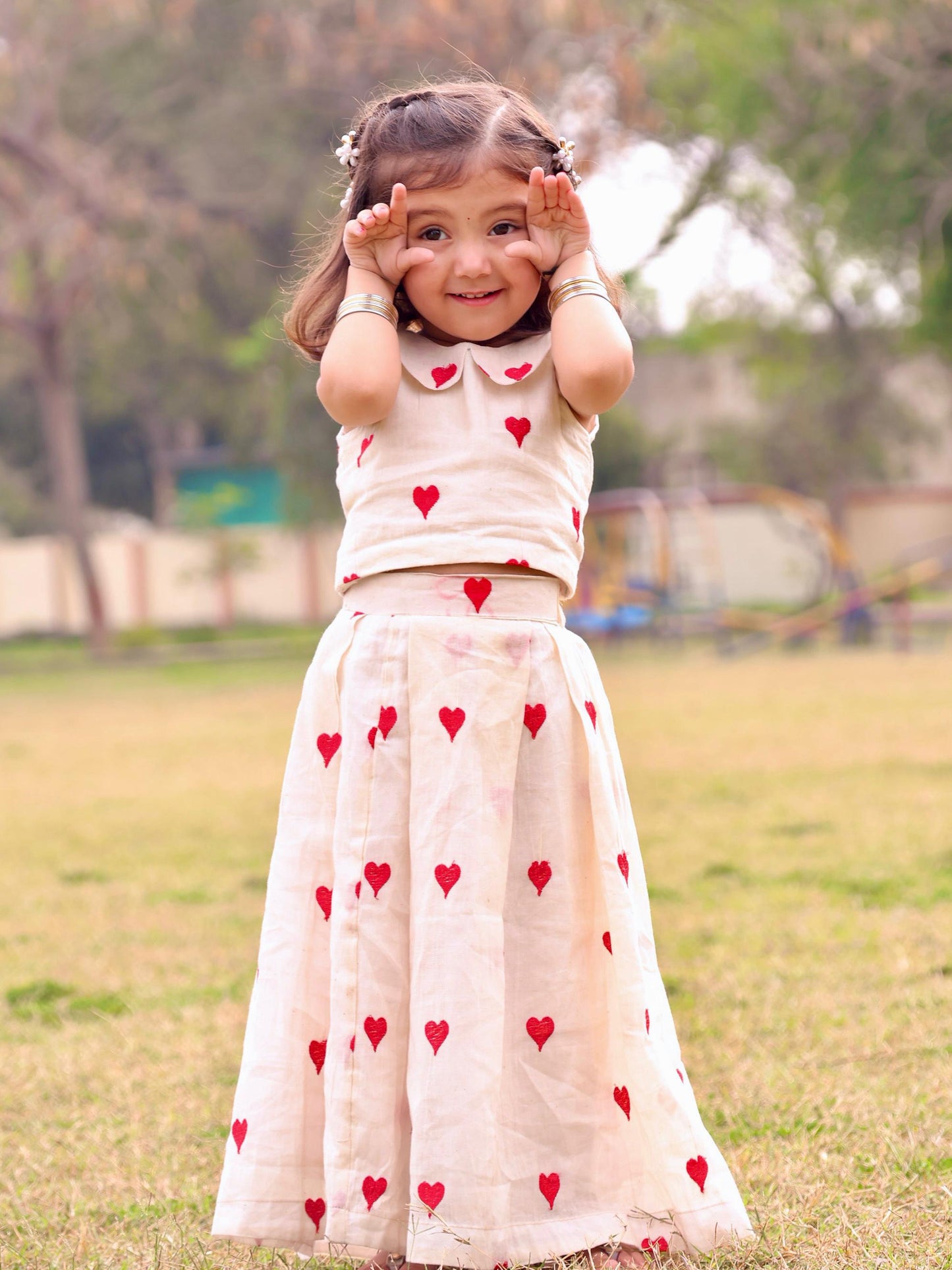 Peter Pan Hearts Embroidered Stylish Tie Knot Strap Top And Lehenga