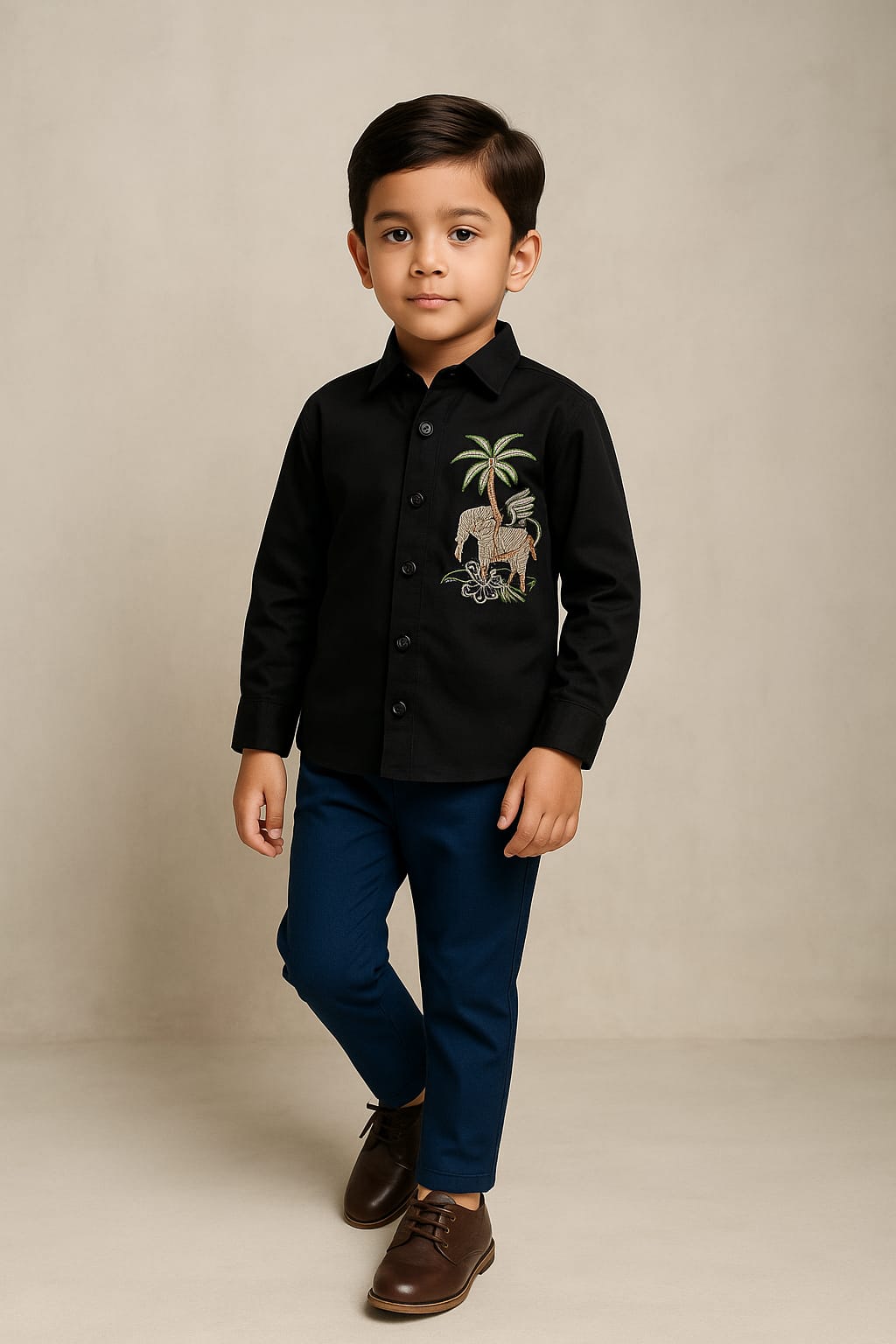 Pre Order: Jungle Theme Embroidered Black Shirt