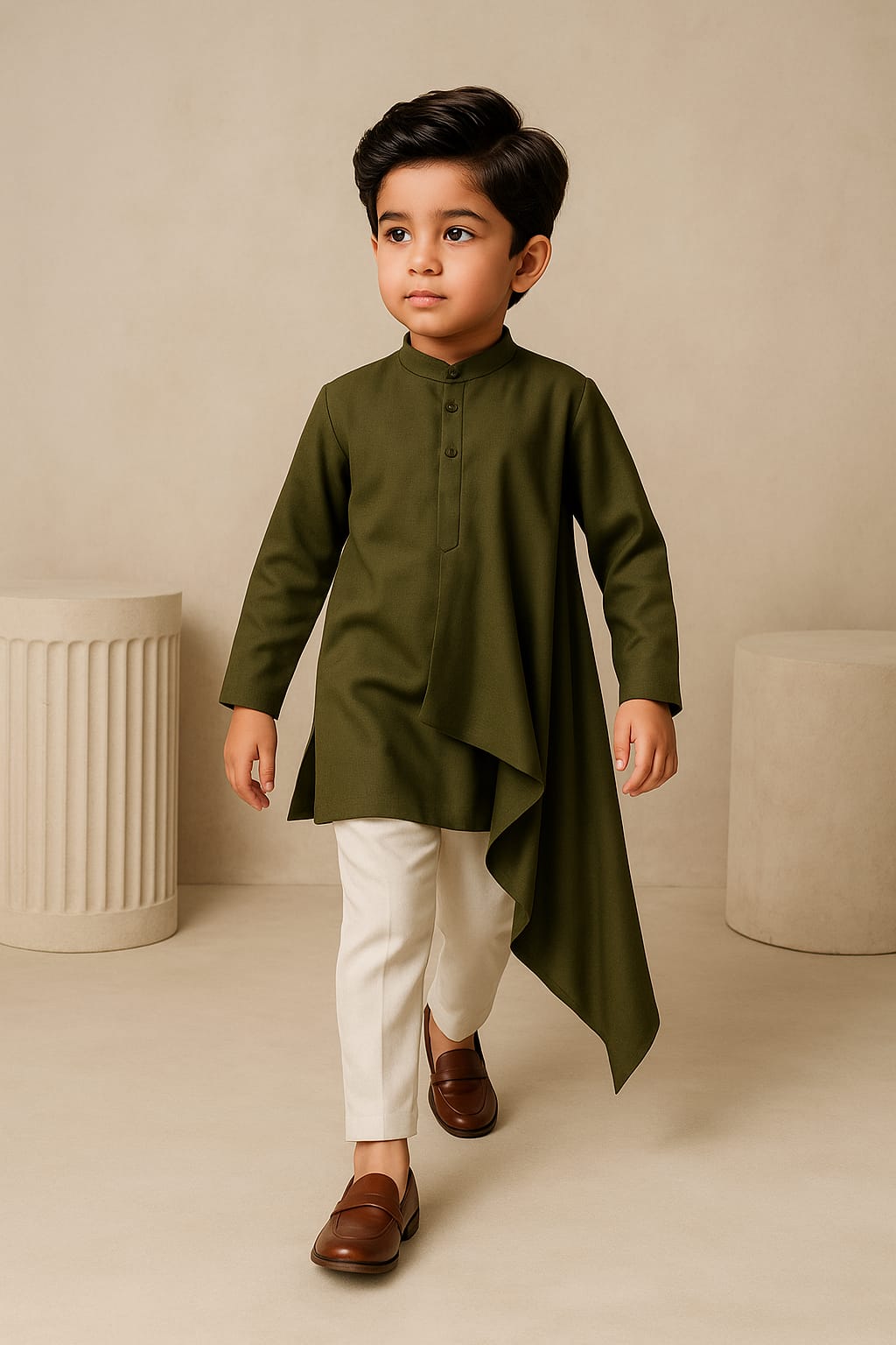 Pre Order: Stylish Drape Green Kurta And Pyjama