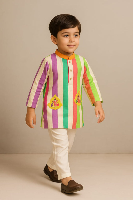 Pre Order: Multicoloured Striped Kurta And Pyjama