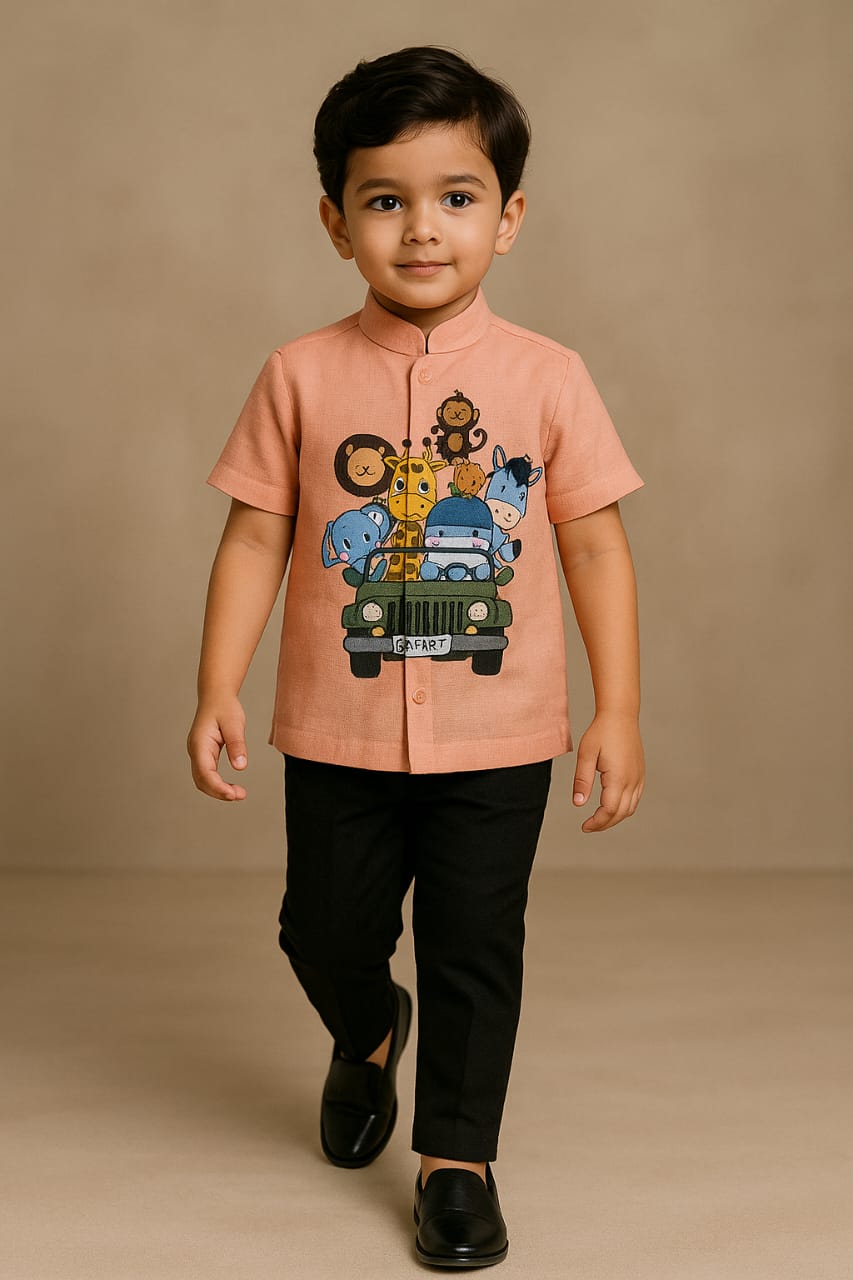 Pre Order: UNISEX Jungle Safari Hand Painted Peach Shirt