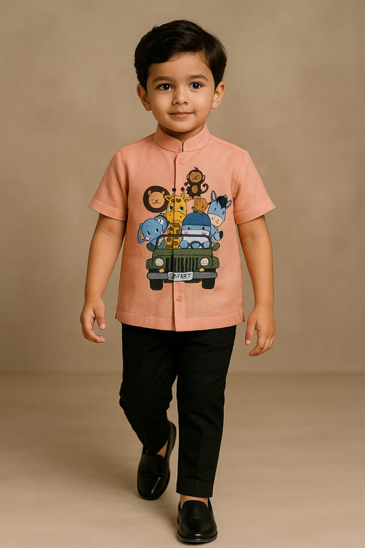 Pre Order: UNISEX Jungle Safari Hand Painted Peach Shirt