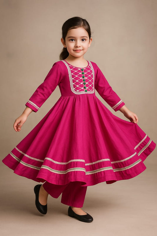 Pre Order: Gorgeous Gota Lace Work Pink Anarkali Gown