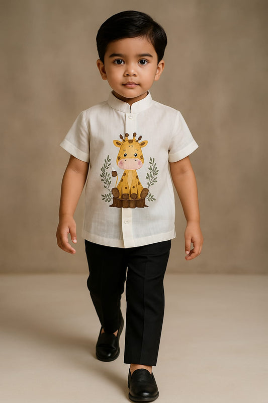 Pre Order: UNISEX Cute Giraffe Hand Painted White Shirt