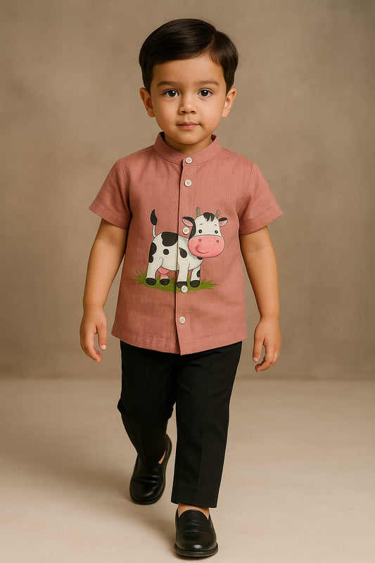 Pre Order: UNISEX Cute Cow Hand Painted Peach Shirt