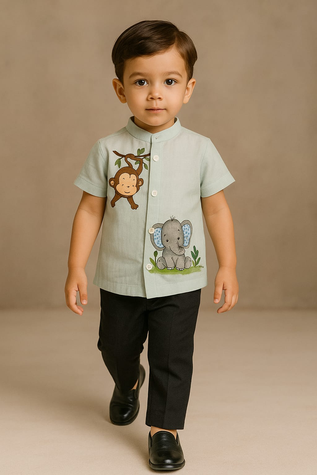 RTD Pre Order: UNISEX Monkey And Elephant Hand Painted Blue Shirt