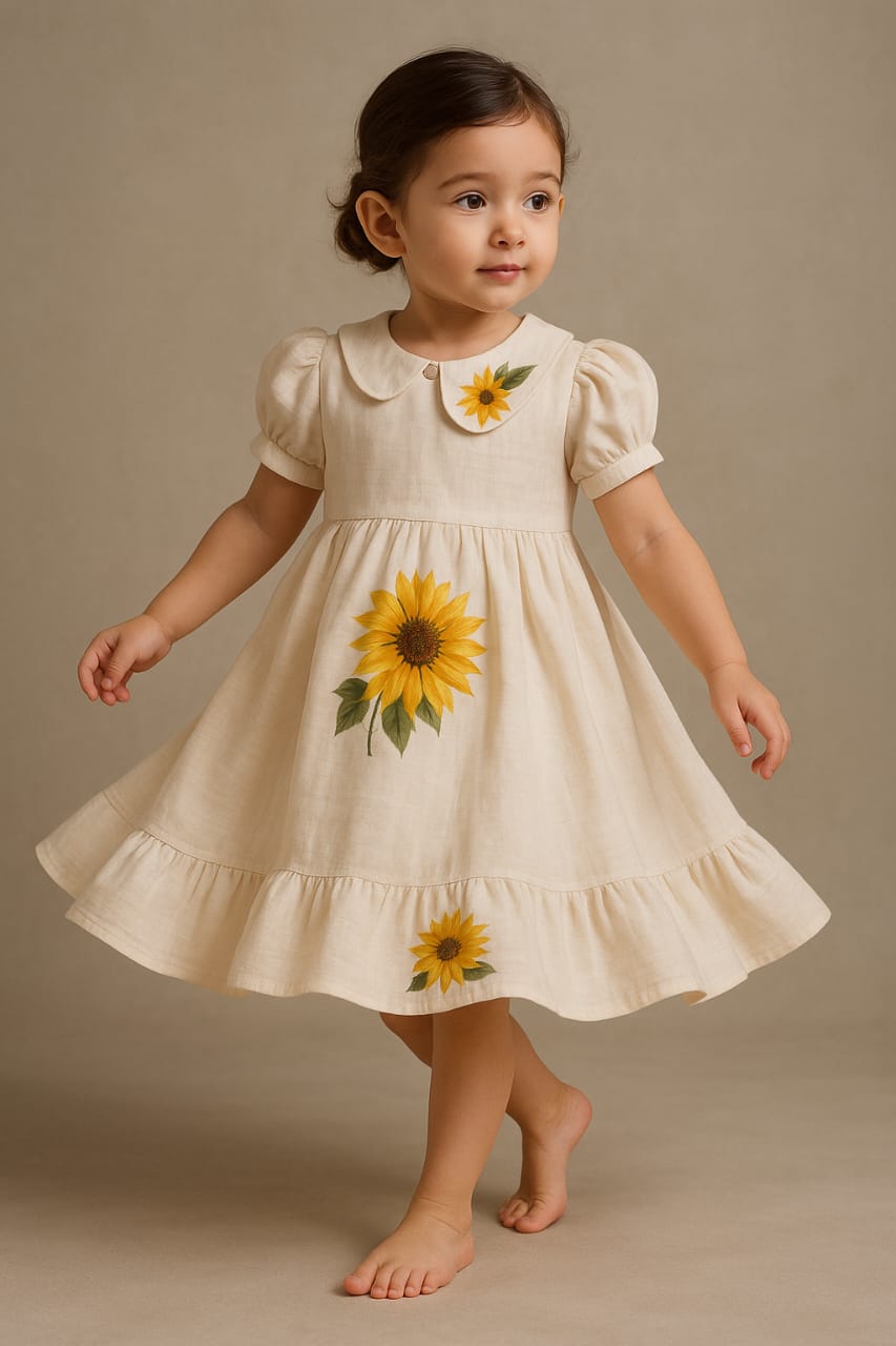 Pre Order: Surajmukhi White Hand Painted Dress