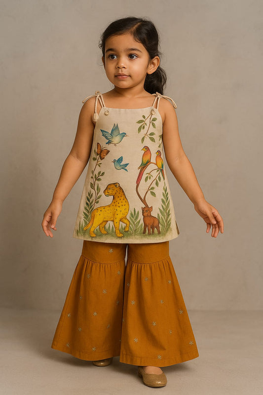 Pre Order: Jungle Theme Hand Painted Top With Palazzo