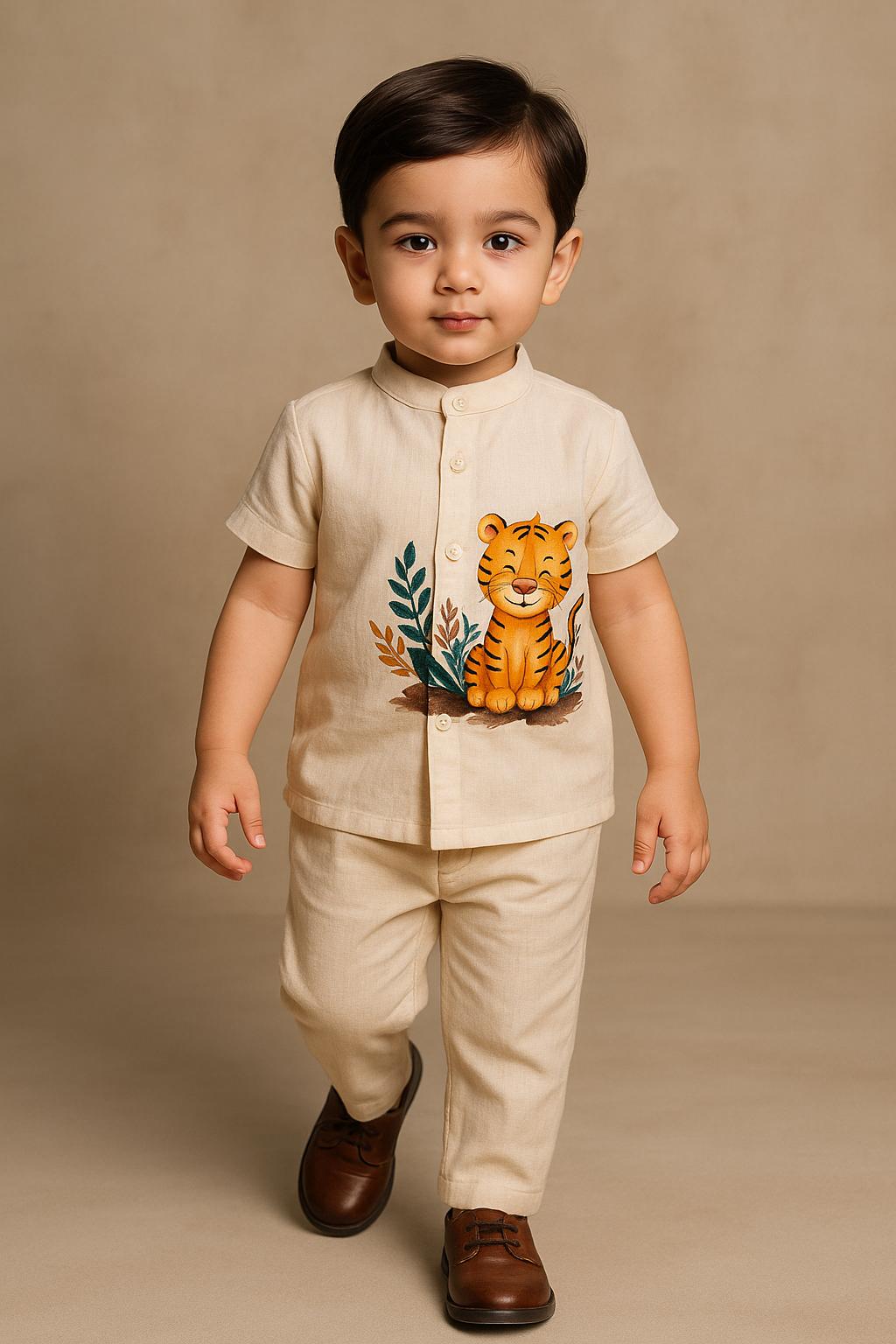 Pre Order: Cute Tiger Hand Painted Shirt And Pant