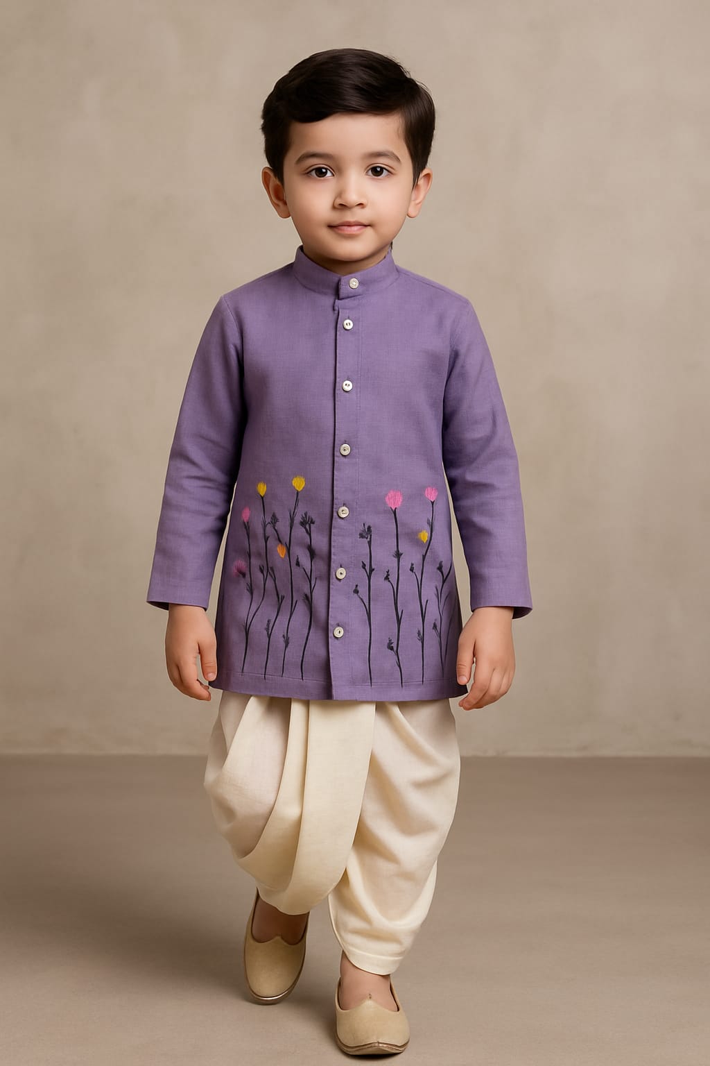 Pre Order: Lavender Garden Hand Painted Kurta And Dhoti