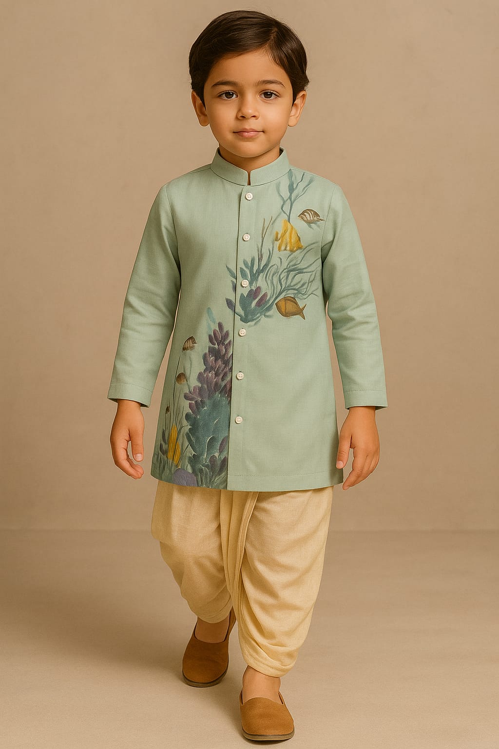 Pre Order: Sea life Hand Painted Dhoti Kurta Set