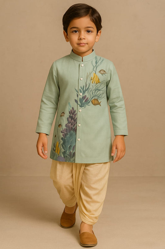 Pre Order: Sea life Hand Painted Dhoti Kurta Set