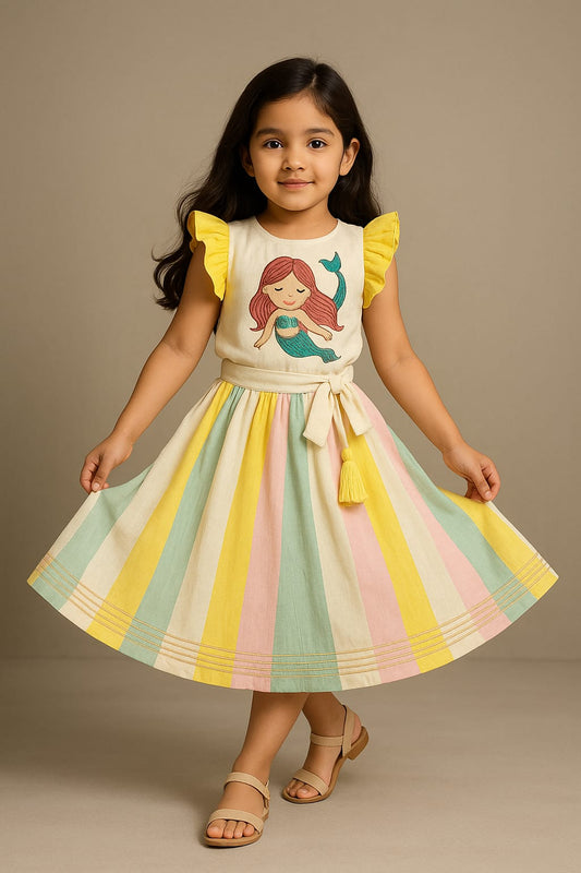 Pre Order: Mermaid Applique Embroidered Top And Colour Blocked Skirt