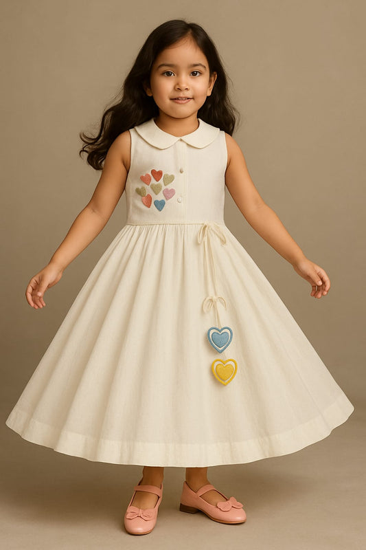 Pre Order: Tiny Hearts Embroidered Off White Dress