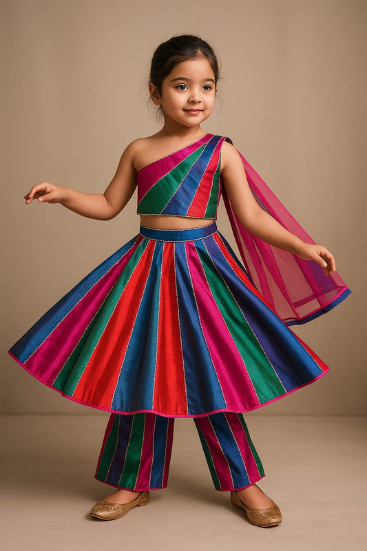 Pre Order: Multicoloured Colour Blocked Top With Skirt