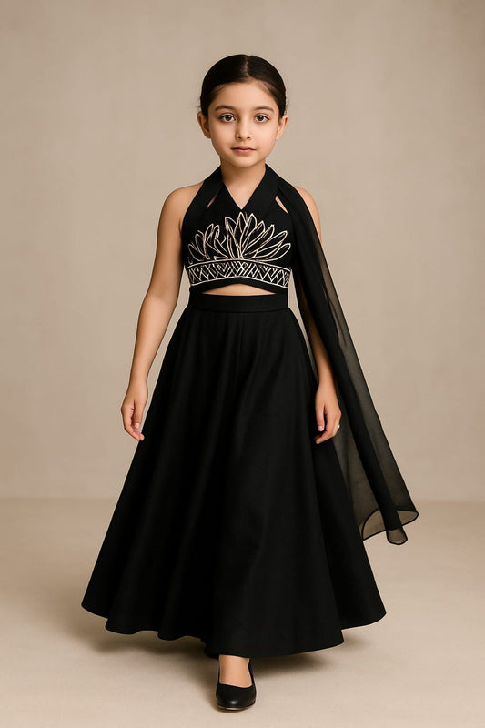 Pre Order: Black Halter Neck Top and Lehenga