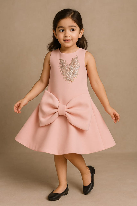 Pre Order: Pink Scuba Big Bow Embroidered Dress