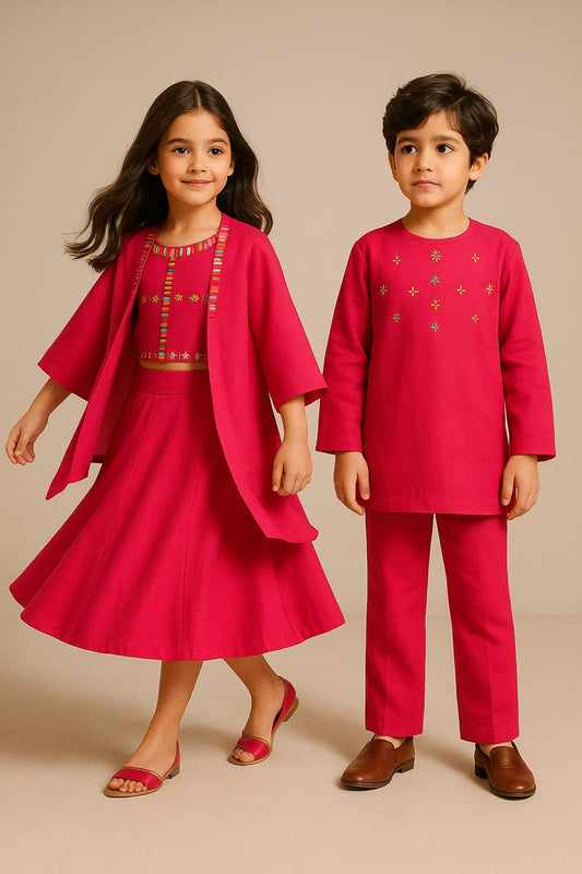 (Boy) Pre Order:Pink Embroidered Kurta Set