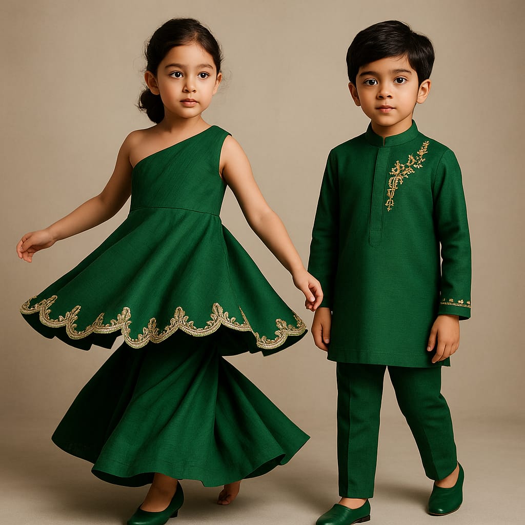 (Boy) Pre Order:Green And Gold Embroidered Kurta Set