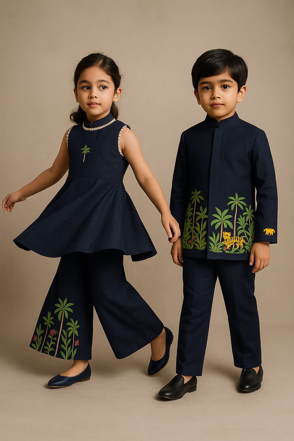 (Boy) Pre Order: Jungle Theme Embroidered Blue Sherwani With Pant