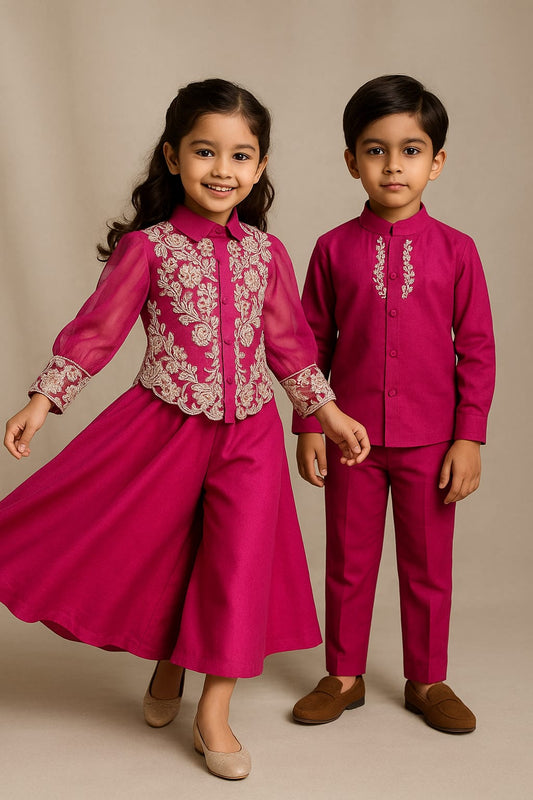 (Boy) Pre Order:Rani Pink Embroidered Shirt And Pant