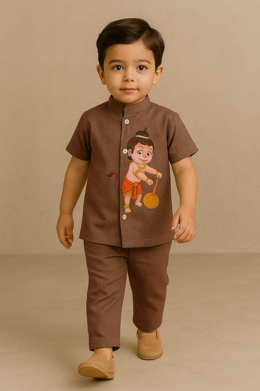 Pre Order: Brown Hanuman Hand Painted Coord Set