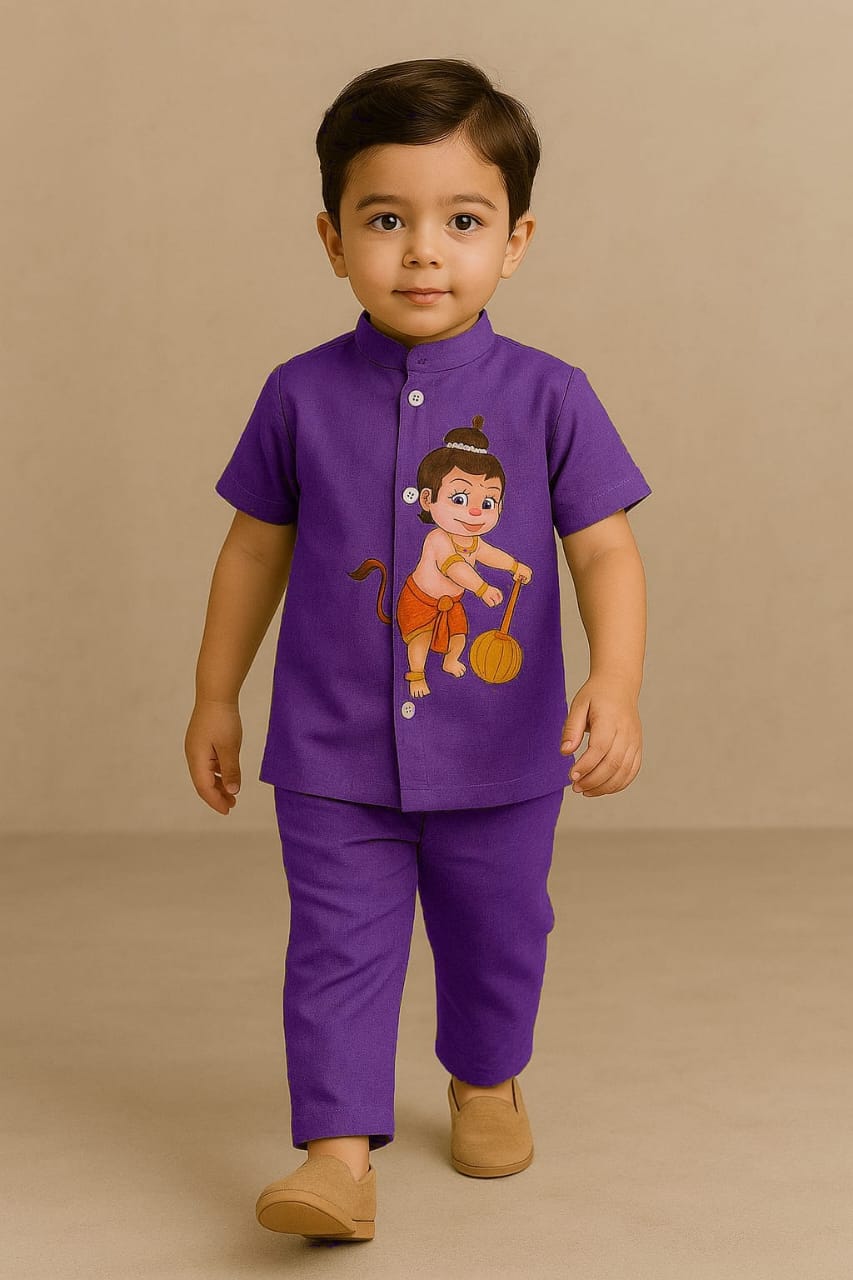 Pre Order: Purple Hanuman Hand Painted Coord Set