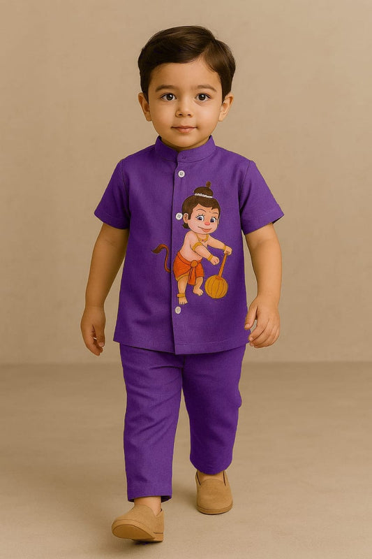 Pre Order: Purple Hanuman Hand Painted Coord Set
