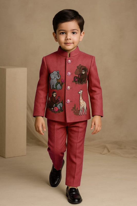 Pre Order: Maroon Jungle Embroidered Set