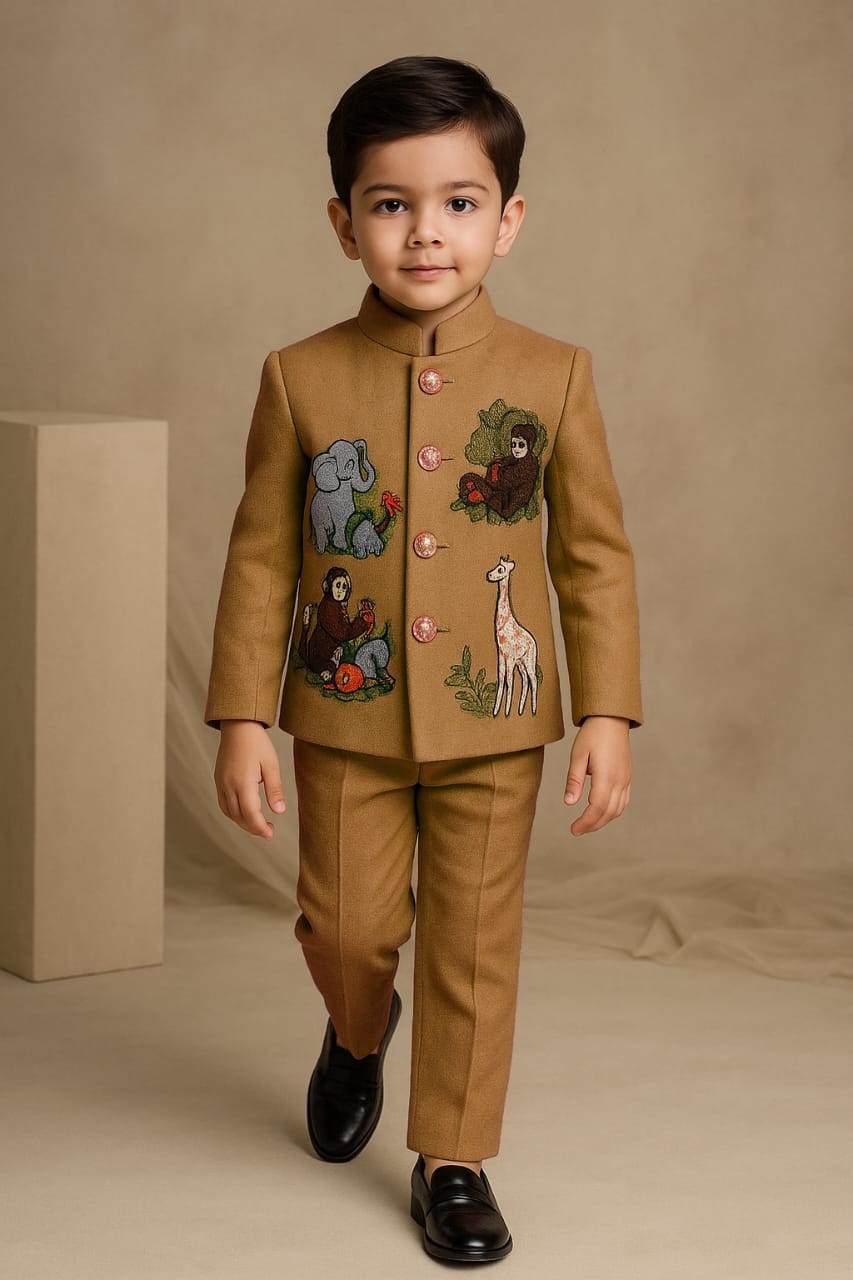 Pre Order: Brown Jungle Embroidered Set