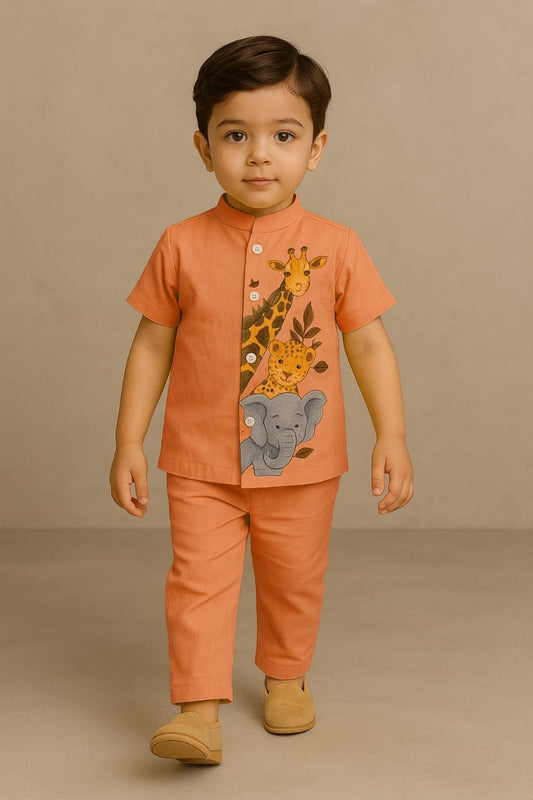 Pre Order: Orange Jungle Hand Painted Coord Set