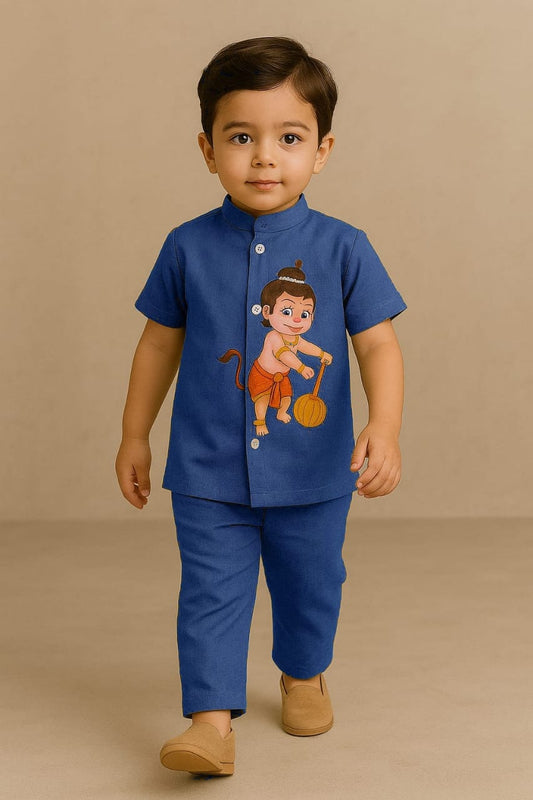 Pre Order: Blue Hanuman Hand Painted Coord Set