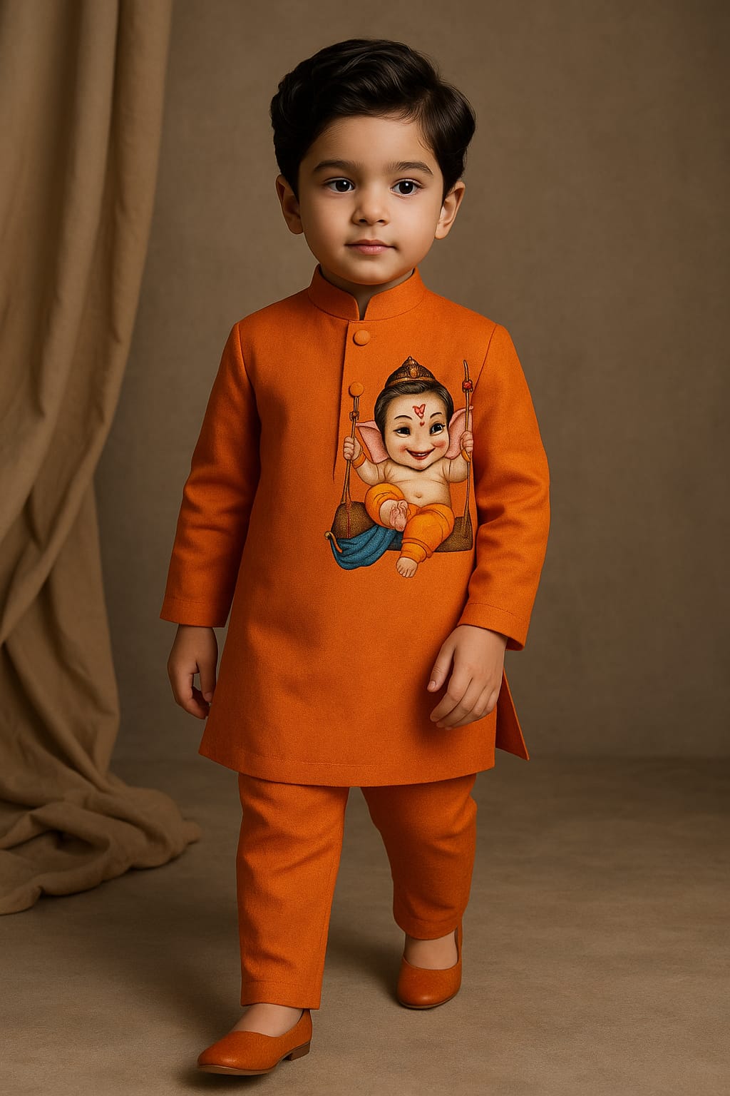 Pre Order: Orange Ganesh Kurta Set