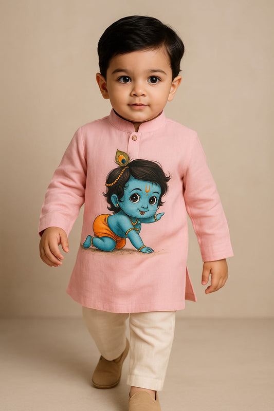 Pre Order: Baby Pink krishna kurta set